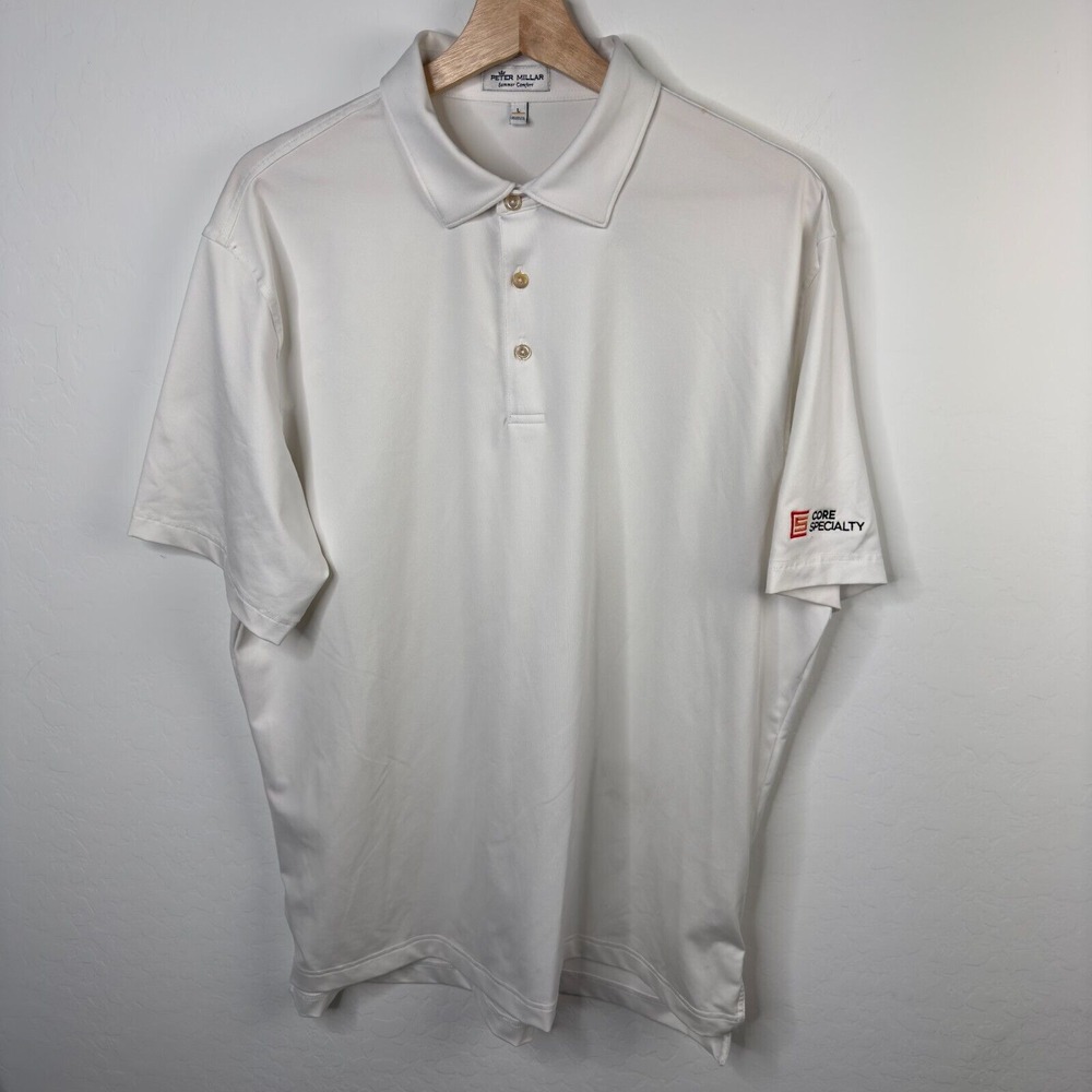 Peter Millar Summer Comfort Size L Men's Polo‎ Golf Shirt White Core Specialty